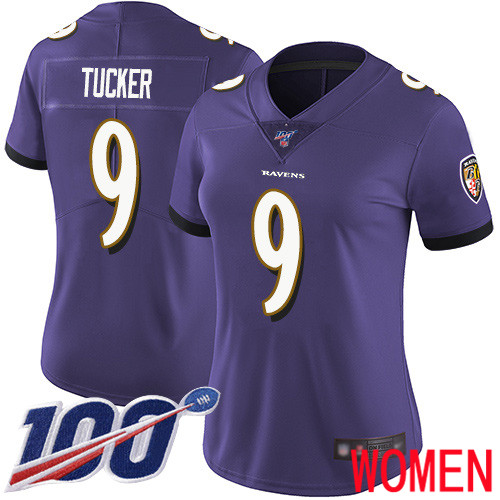 Baltimore Ravens Limited Purple Women Justin Tucker Home Jersey NFL Football #9 100th Season Vapor Untouchable